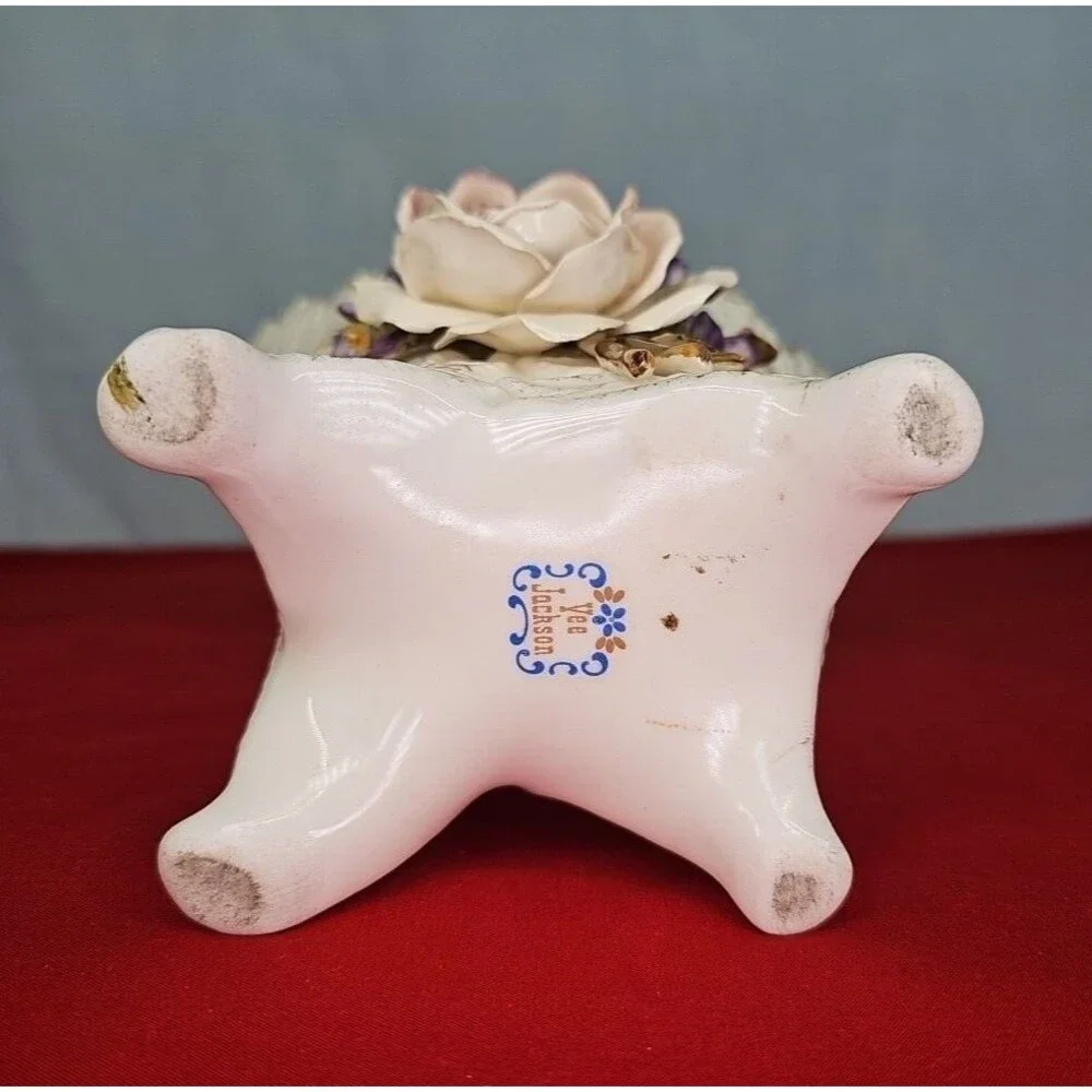 Rose Vase Vee Jackson Pottery Capodimonte Style Leaf Shape 3D Flower VTG Planter
